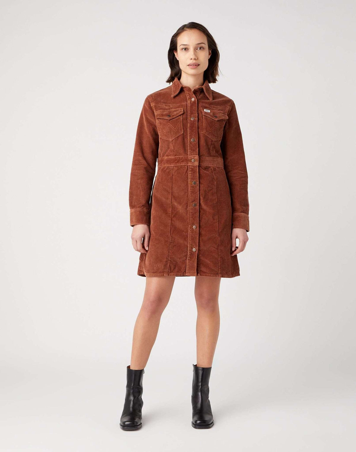 Slim Western Dress in Pony Brown