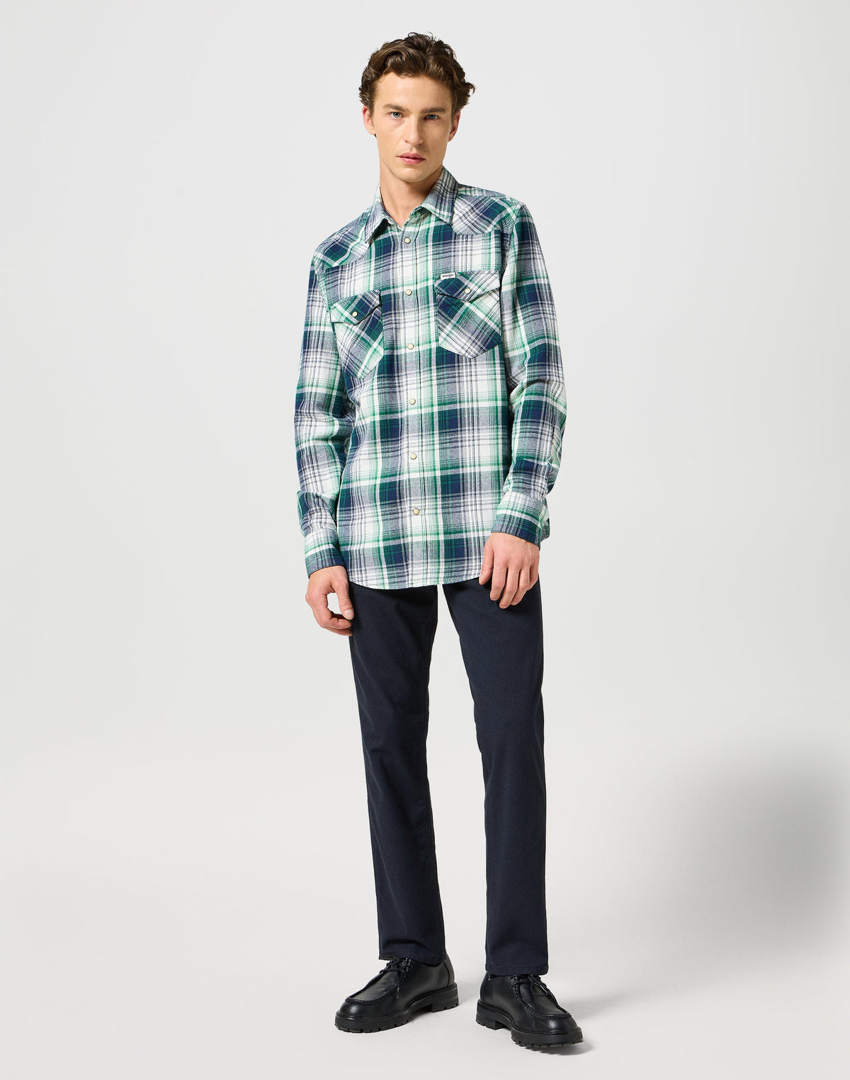 Western Shirt in Green Blue