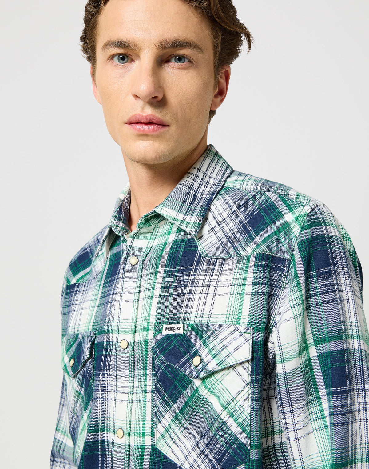 Western Shirt in Green Blue