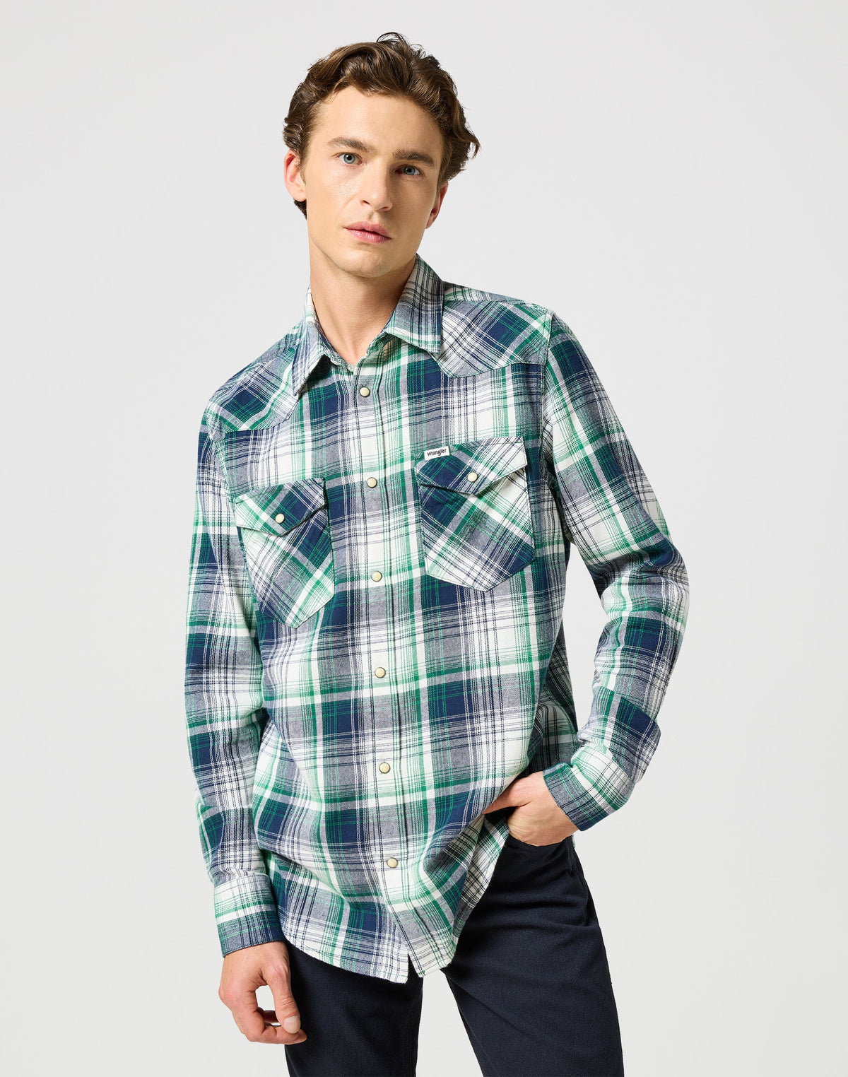 Western Shirt in Green Blue