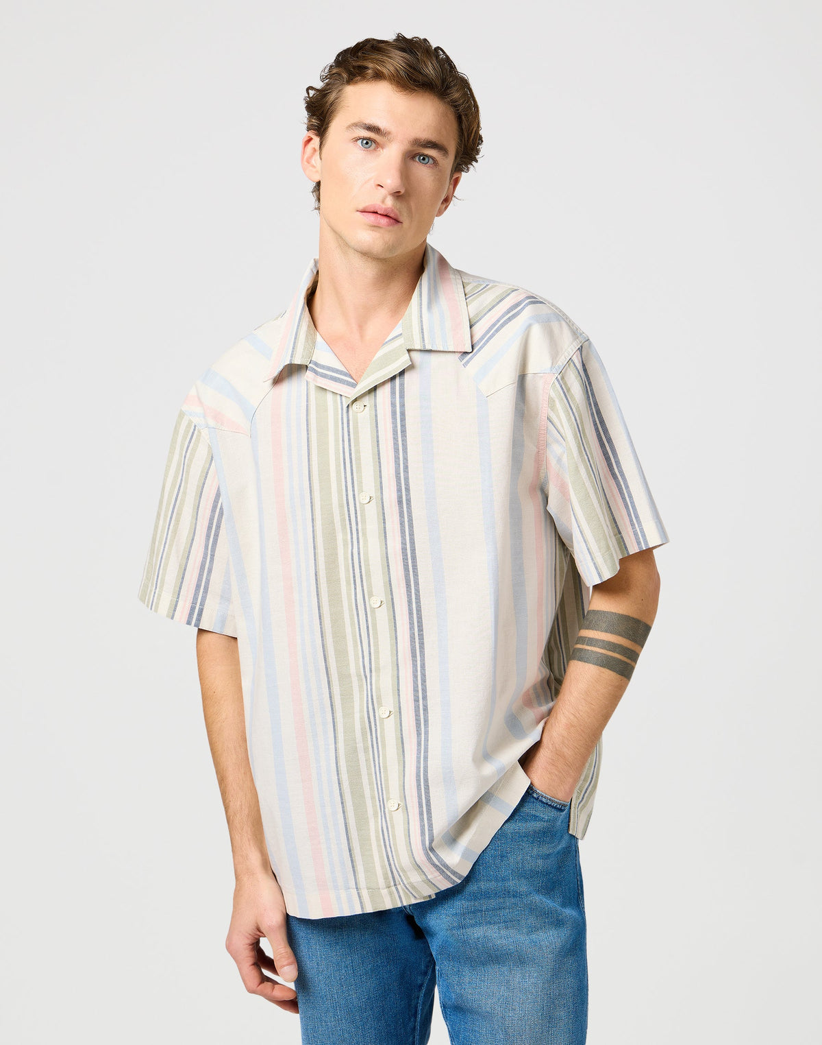 Ss W Resort Shirt in Natural Stripe