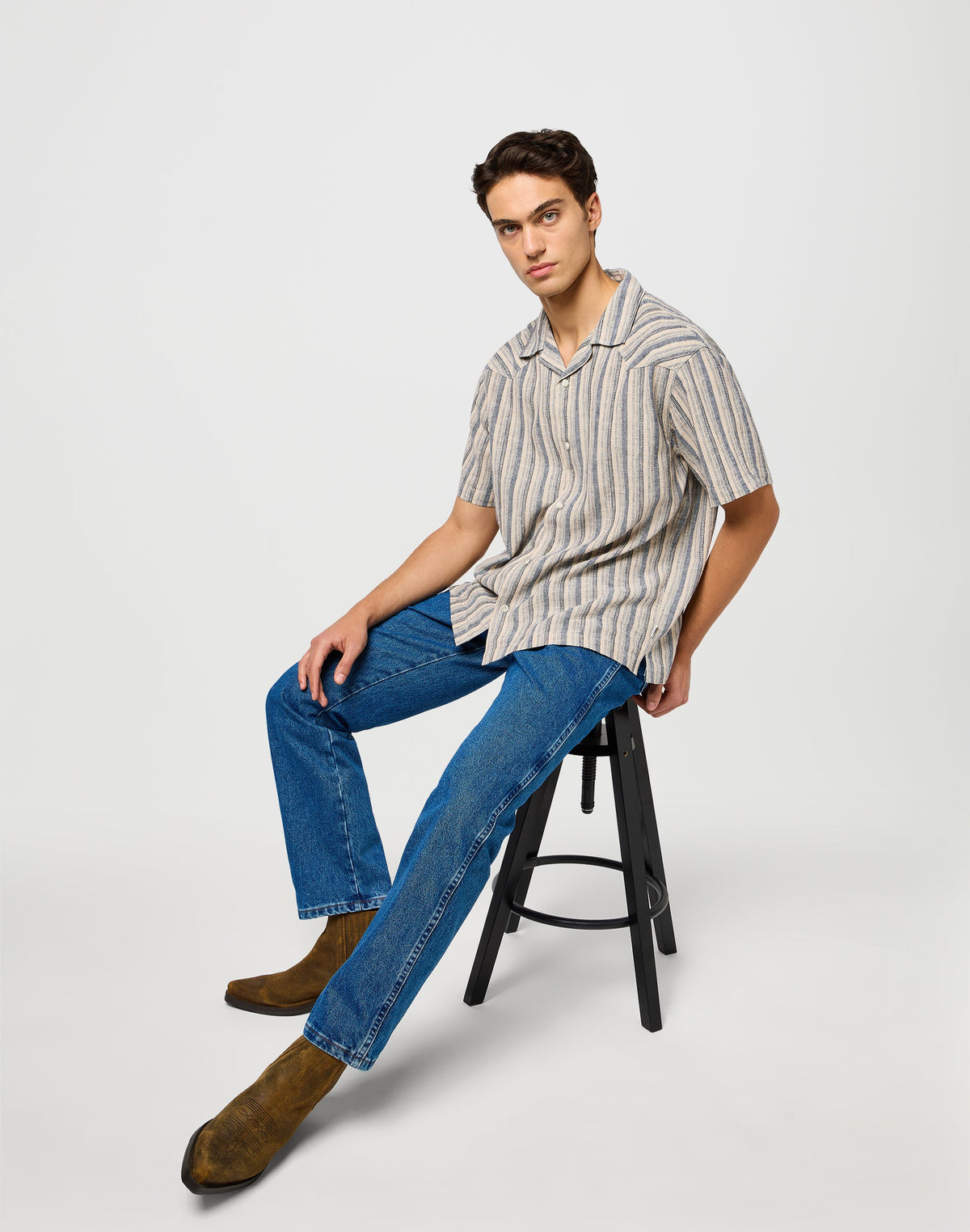 Ss W Resort Shirt in Indigo Stripe