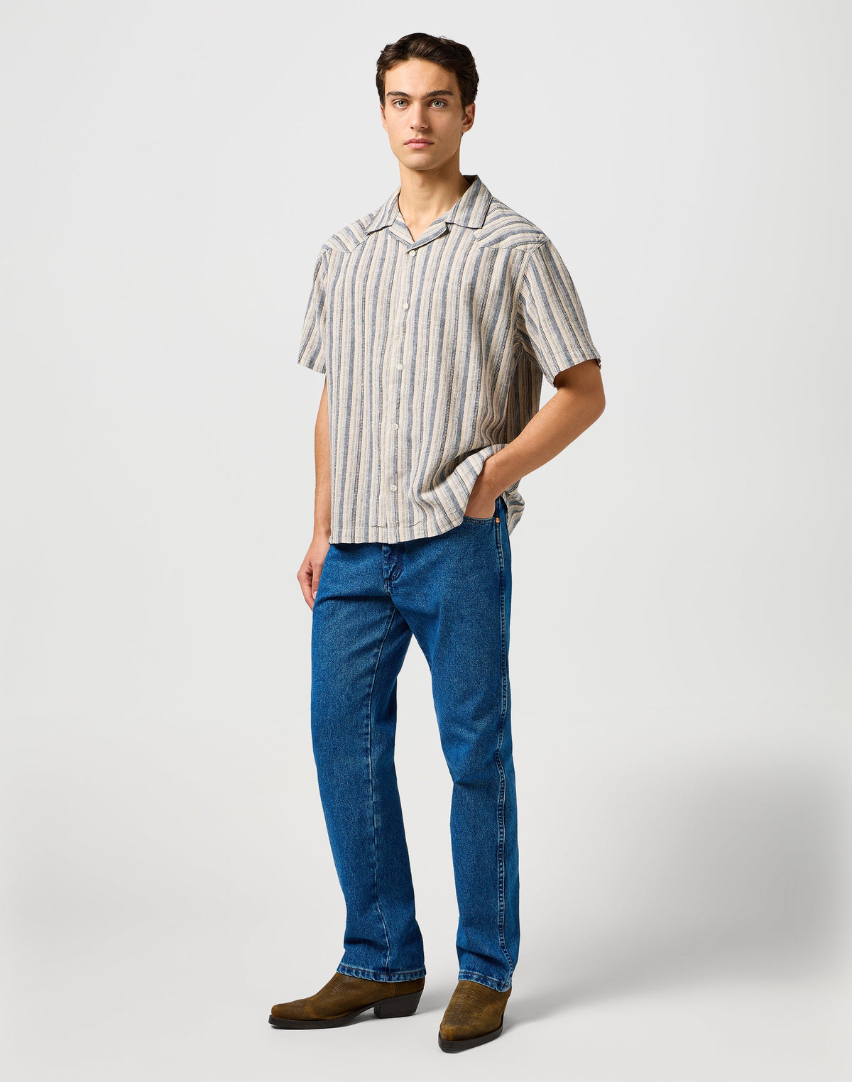 Ss W Resort Shirt in Indigo Stripe