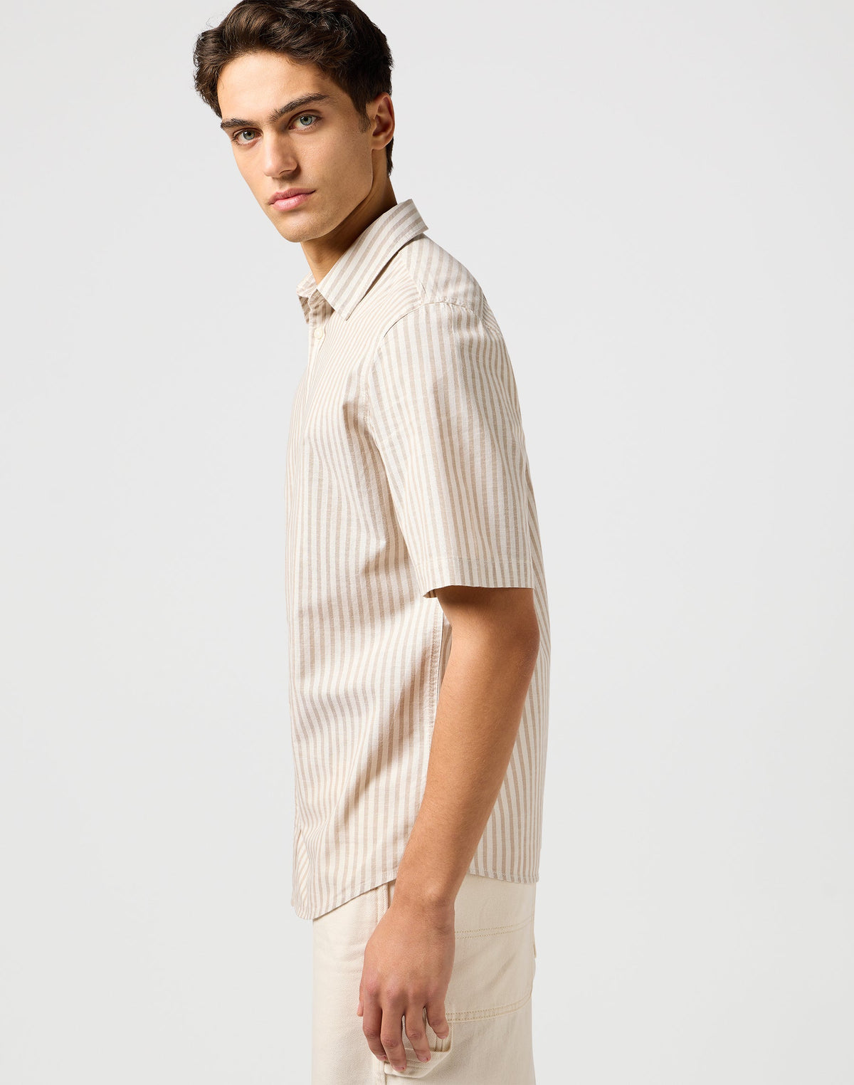 Ss Shirt in Tan Stripe