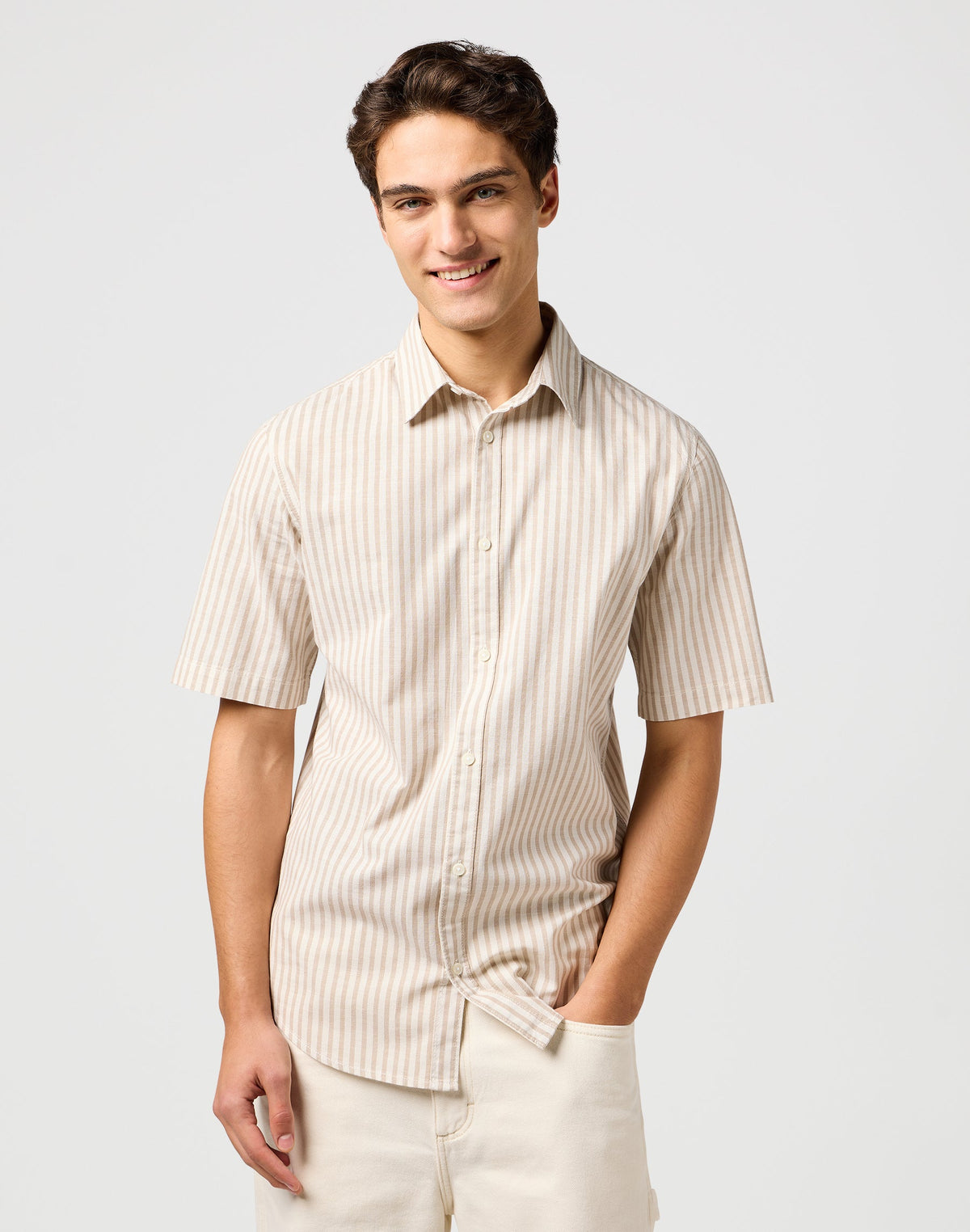 Ss Shirt in Tan Stripe