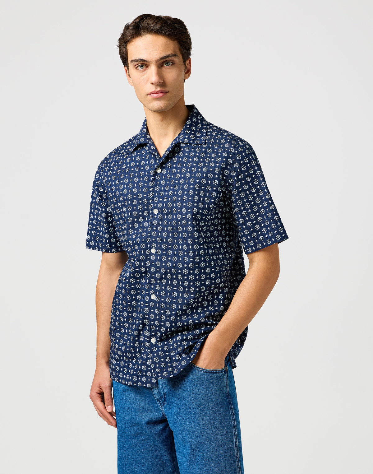 Ss Resort Shirt in Blue Geo