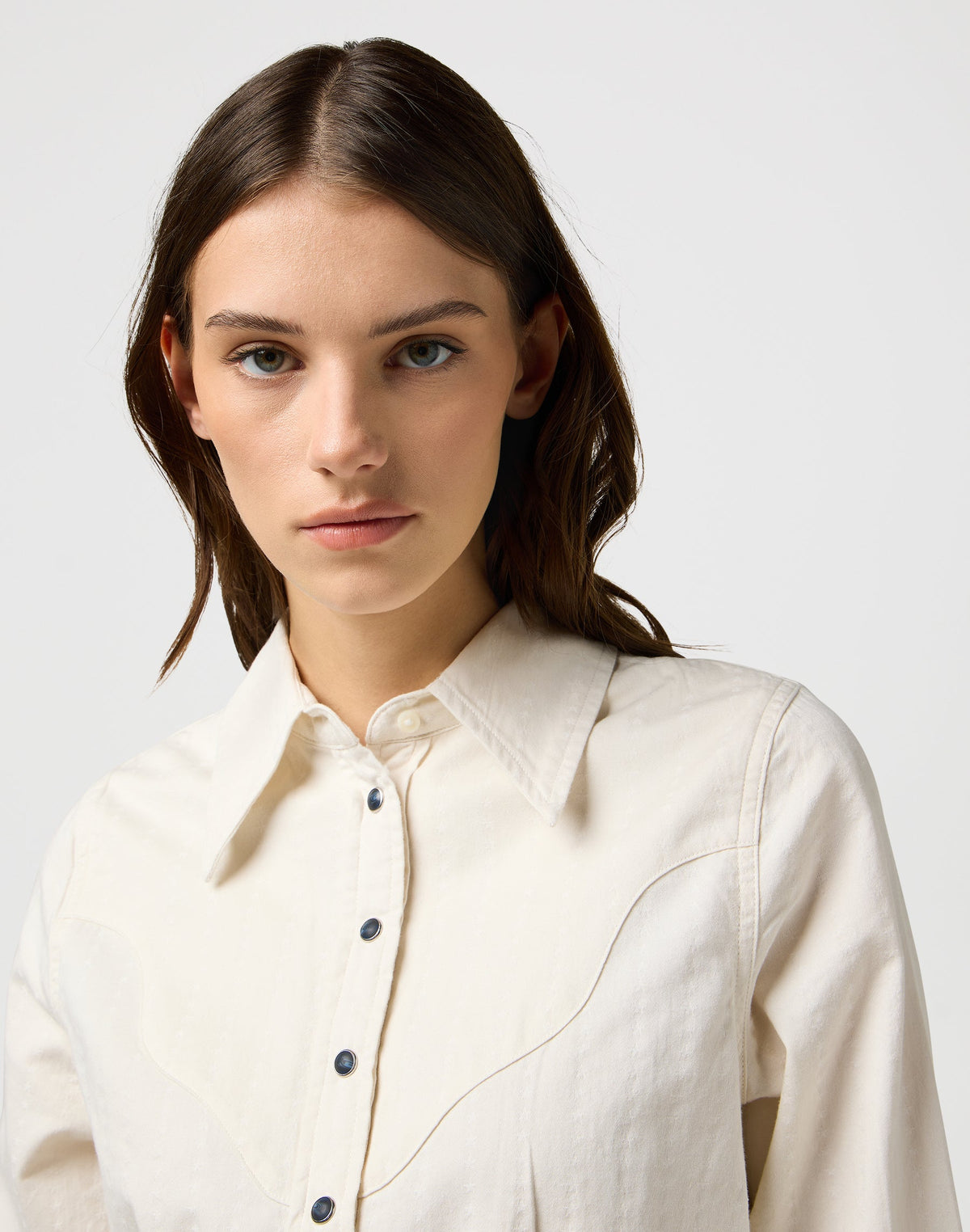 Femme Peplum Shirt in Pinstar White