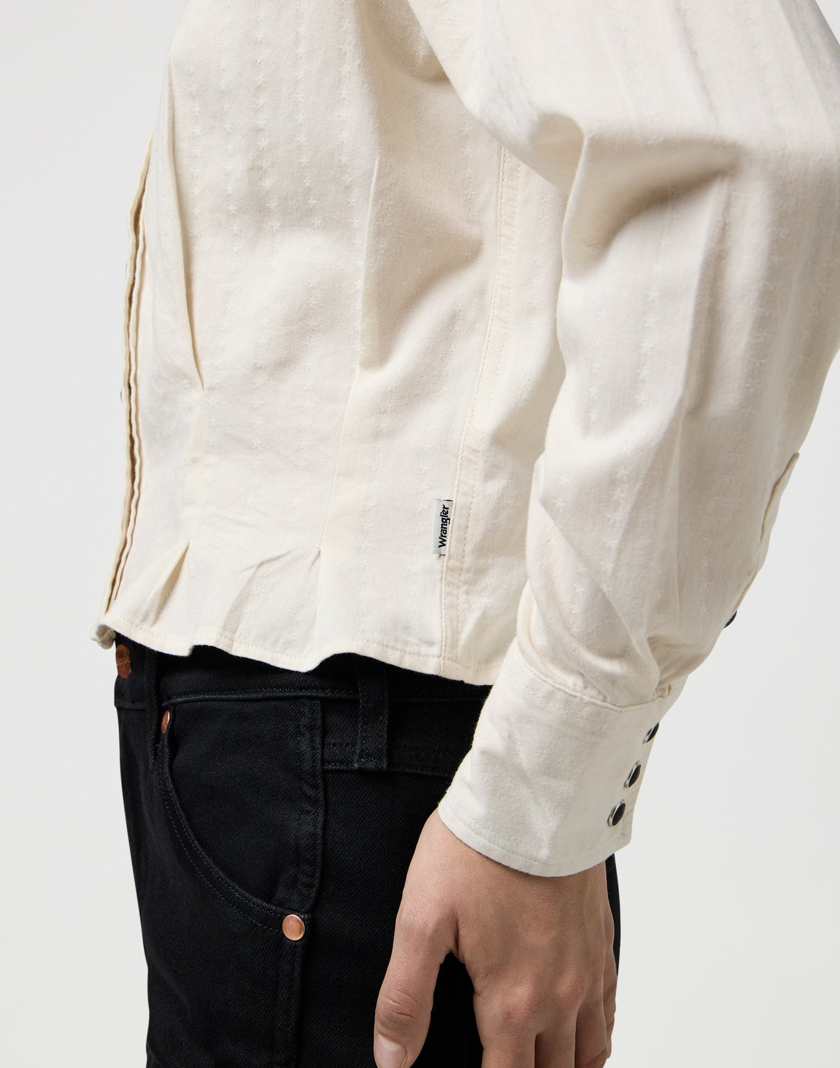 Femme Peplum Shirt in Pinstar White