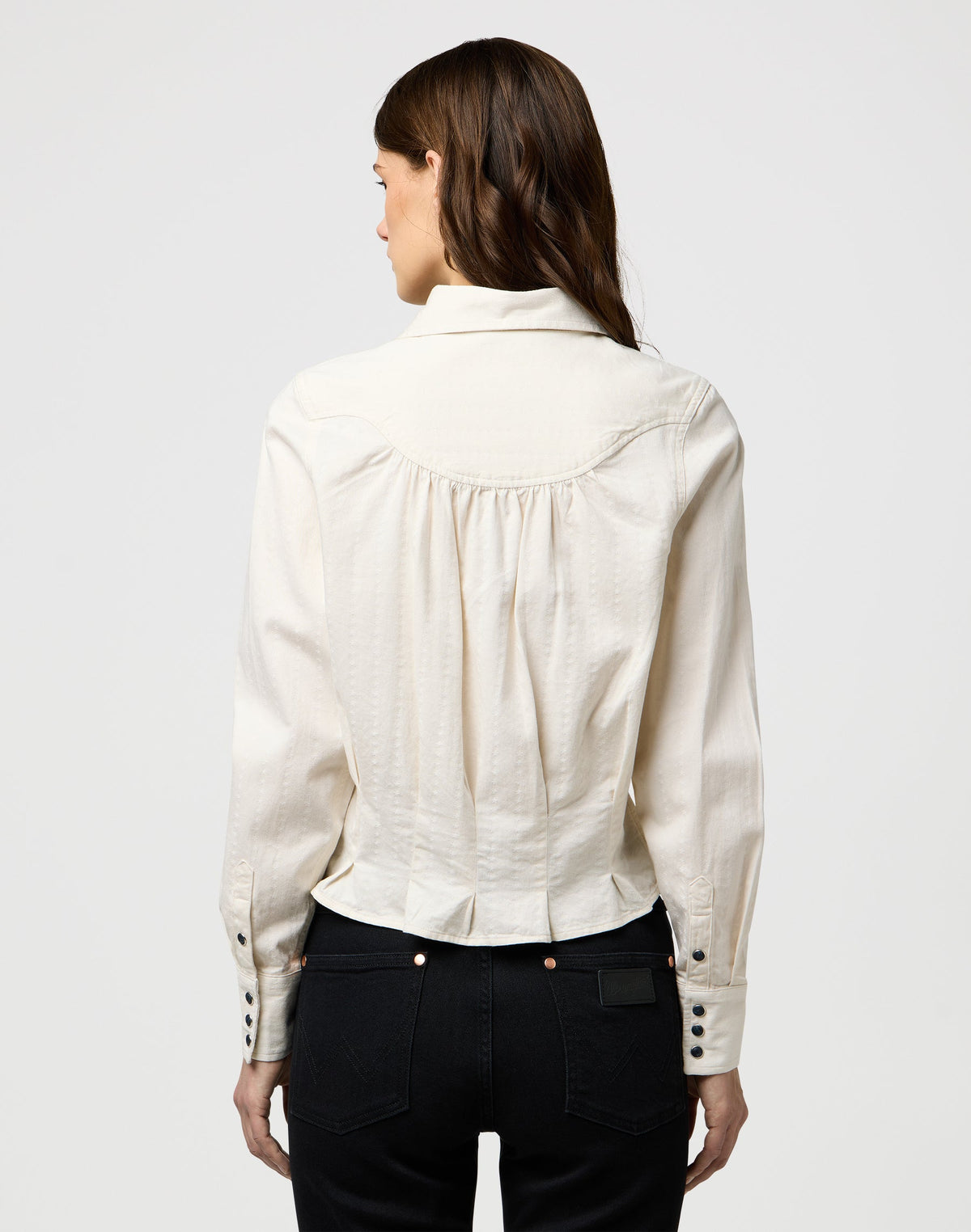 Femme Peplum Shirt in Pinstar White