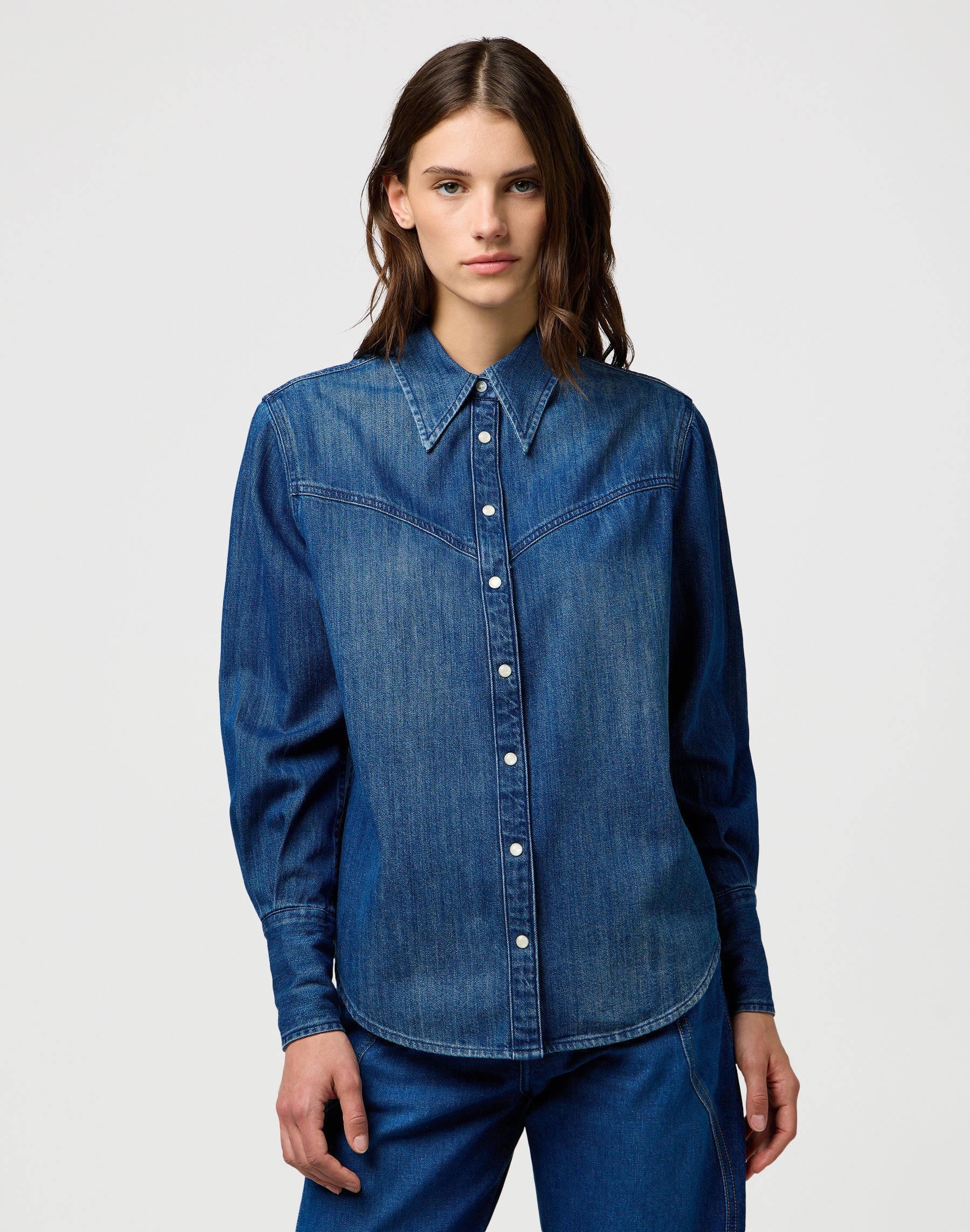 Yoke Denim Shirt in Sparkle Blue