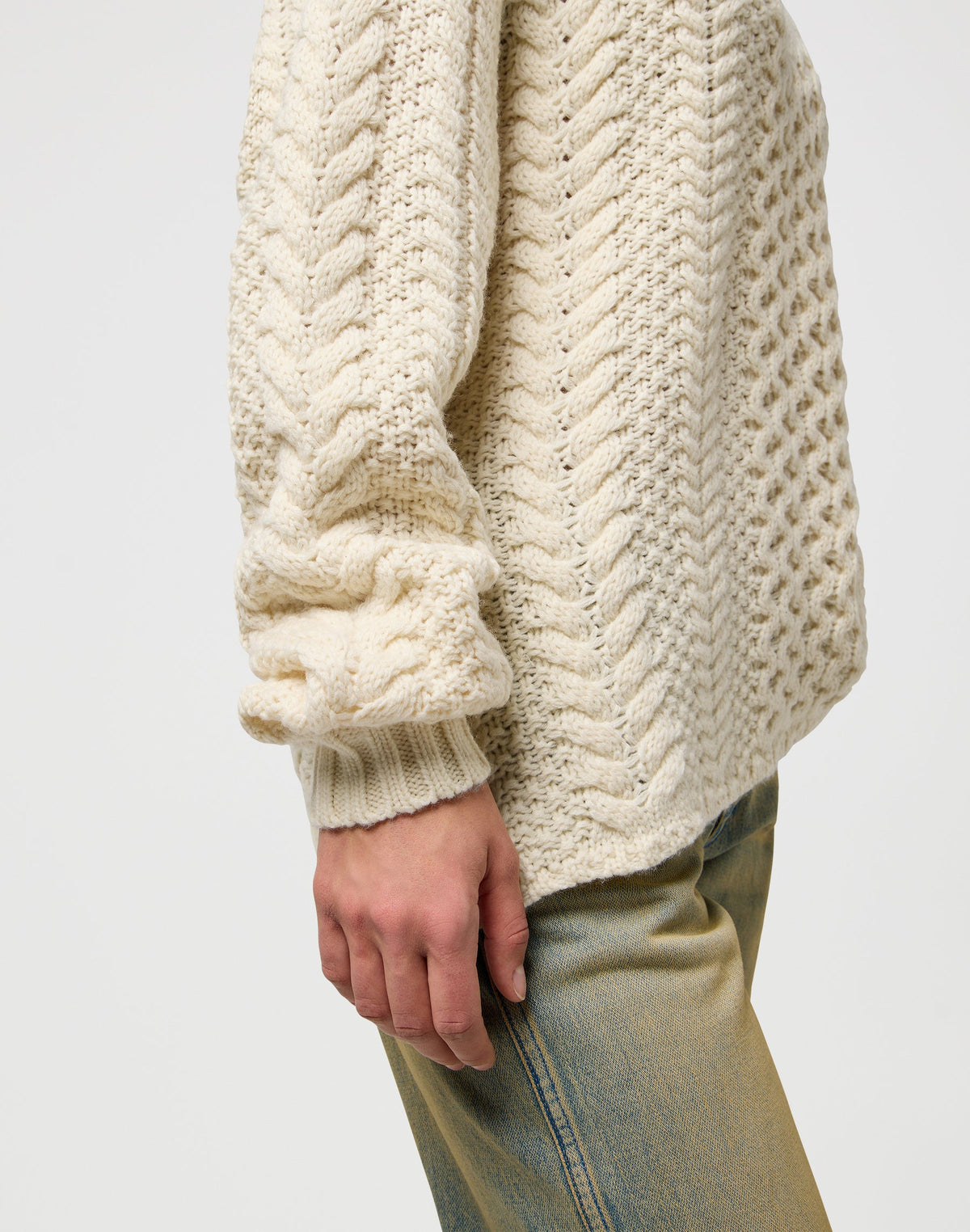 V Neck Cable Knit in Ivory