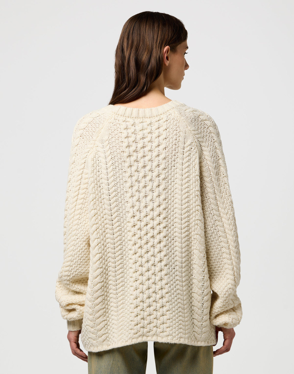V Neck Cable Knit in Ivory