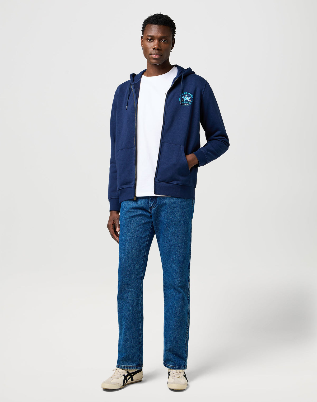 Graphic Zip Hoodie in Navy