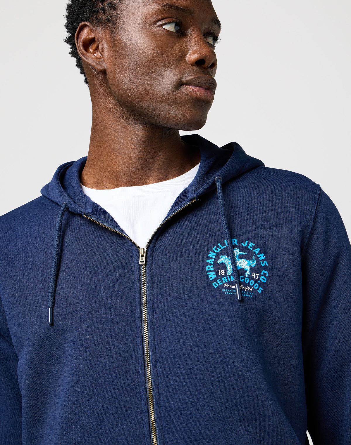 Graphic Zip Hoodie in Navy