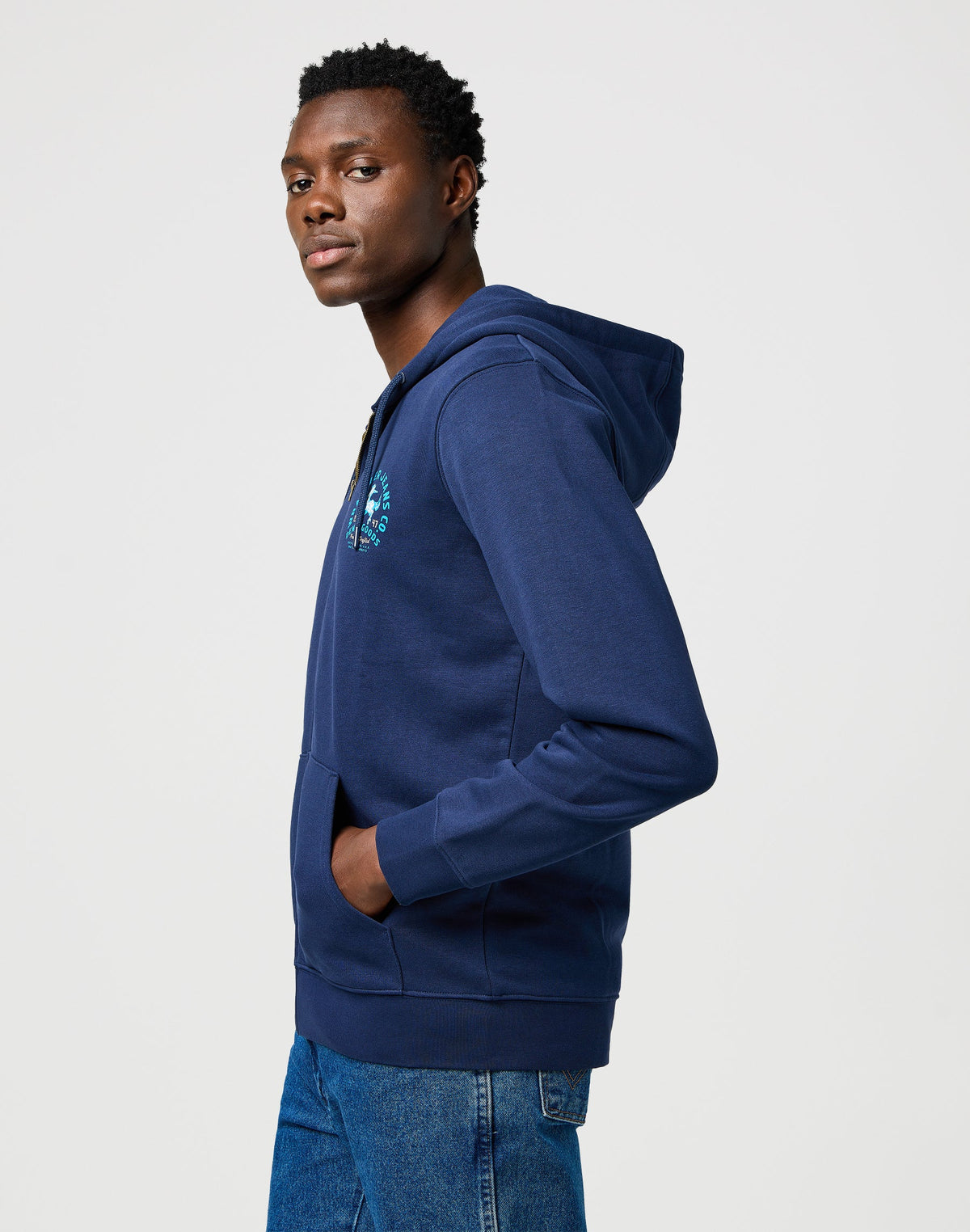 Graphic Zip Hoodie in Navy