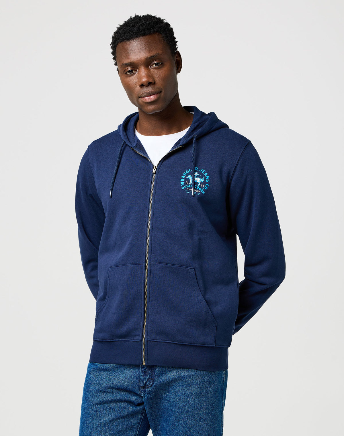 Graphic Zip Hoodie in Navy