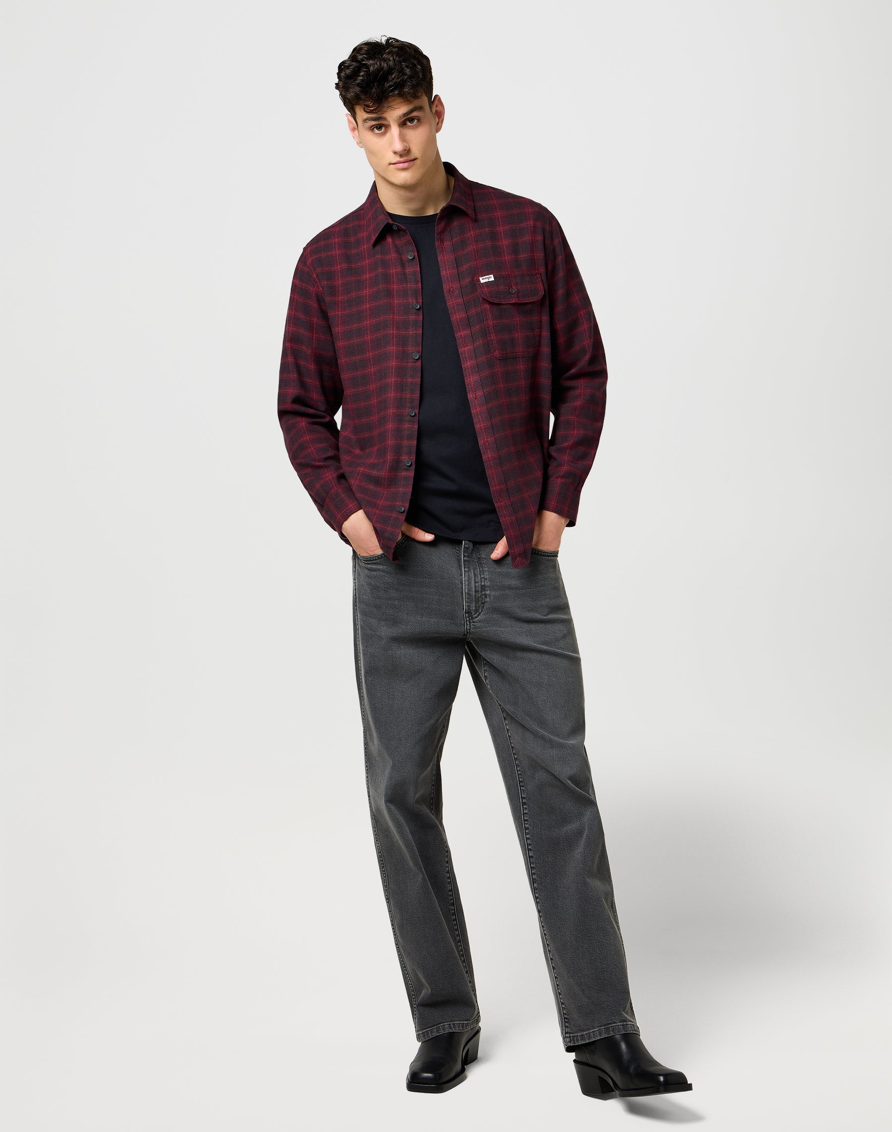 1 Pkt Flannel Shirt in Black Wine