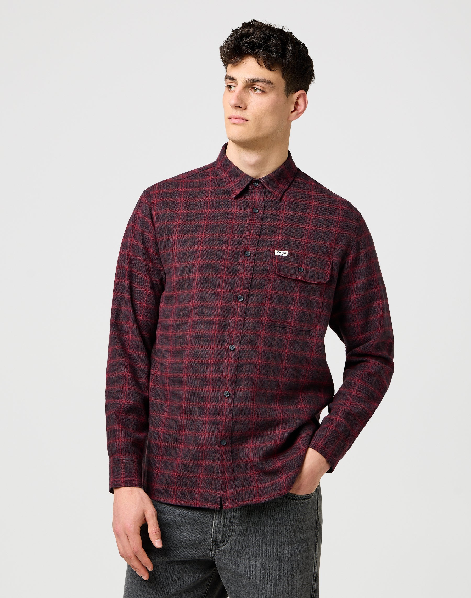 1 Pkt Flannel Shirt in Black Wine