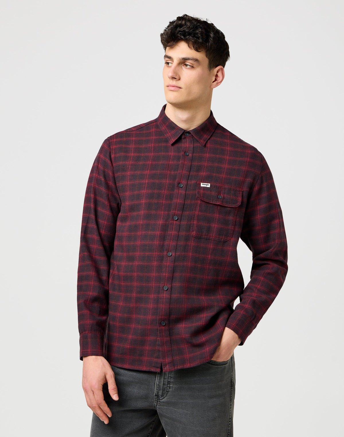 1 Pkt Flannel Shirt in Black Wine