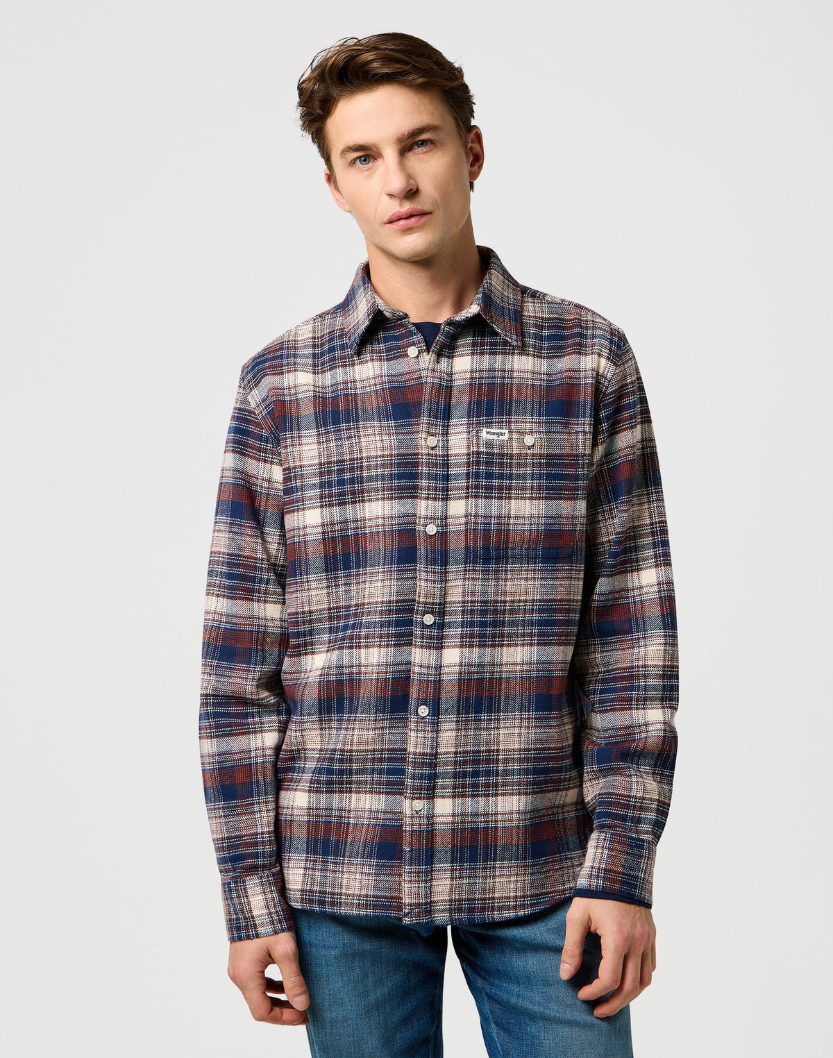 Brushed 1 Pkt Shirt in Navy Birch
