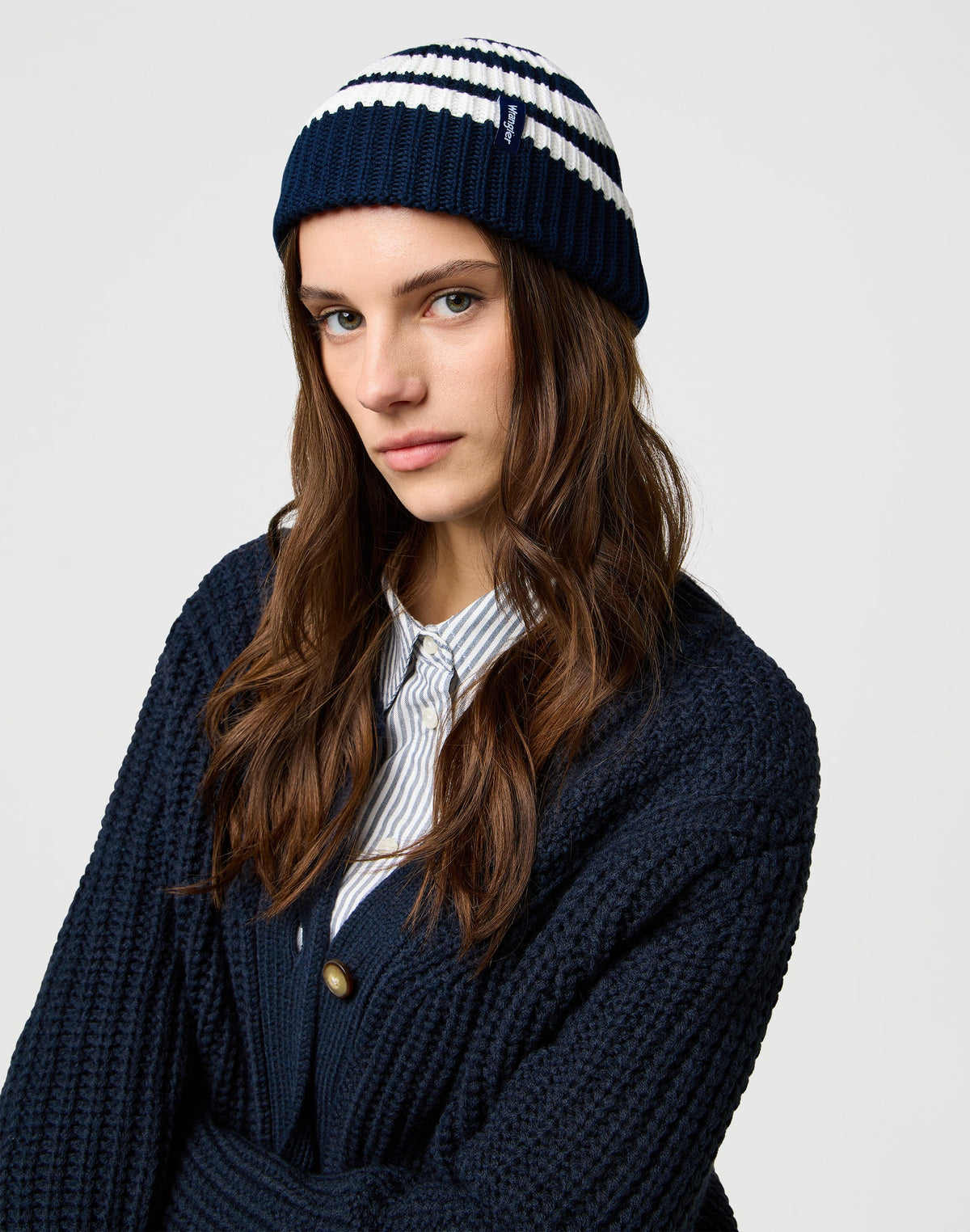 Striped Beanie in Dark Navy