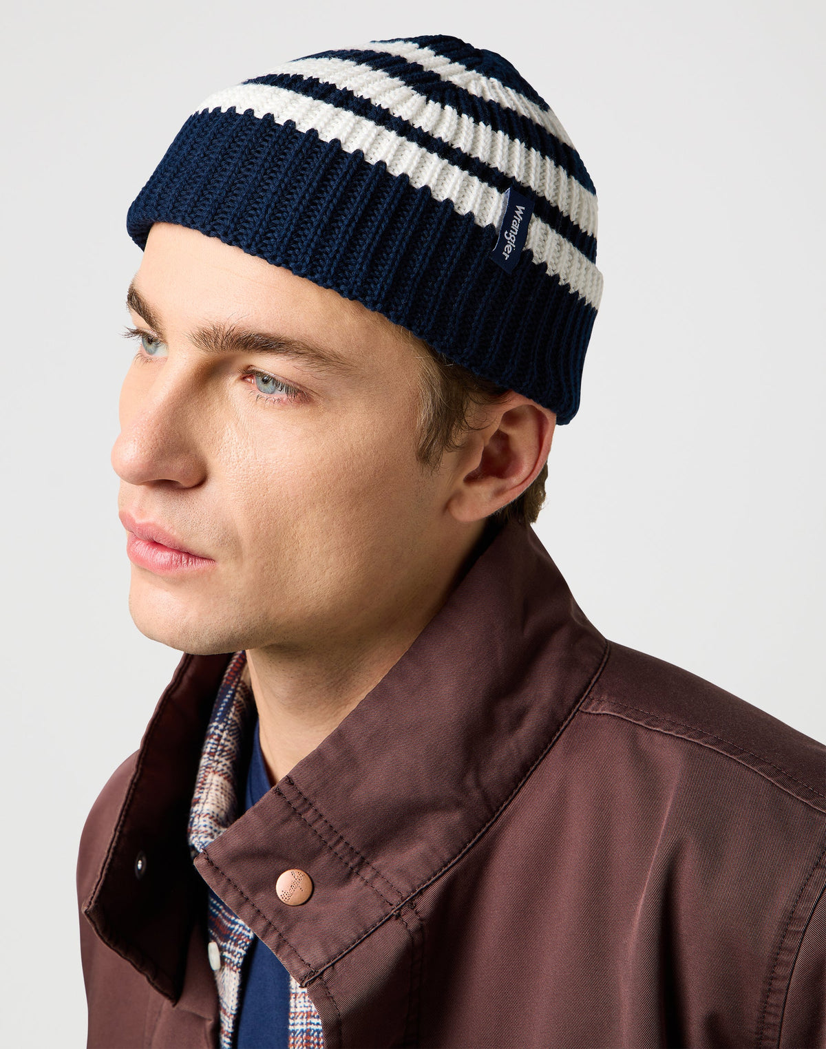 Striped Beanie in Dark Navy