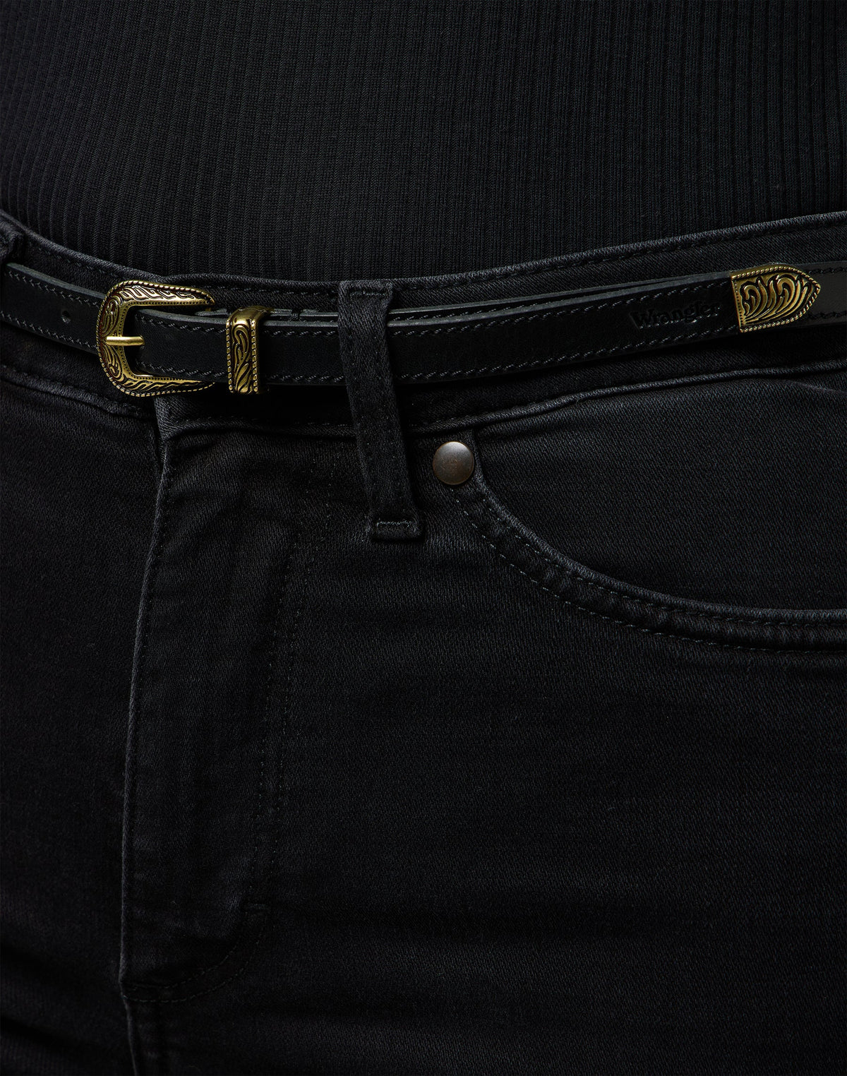 Thin Western Belt in Black