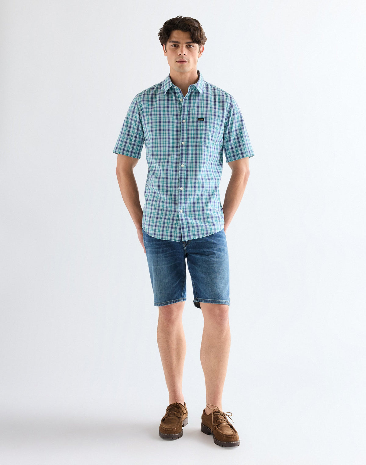 Ss 1 Pkt Shirt in Teal Blue