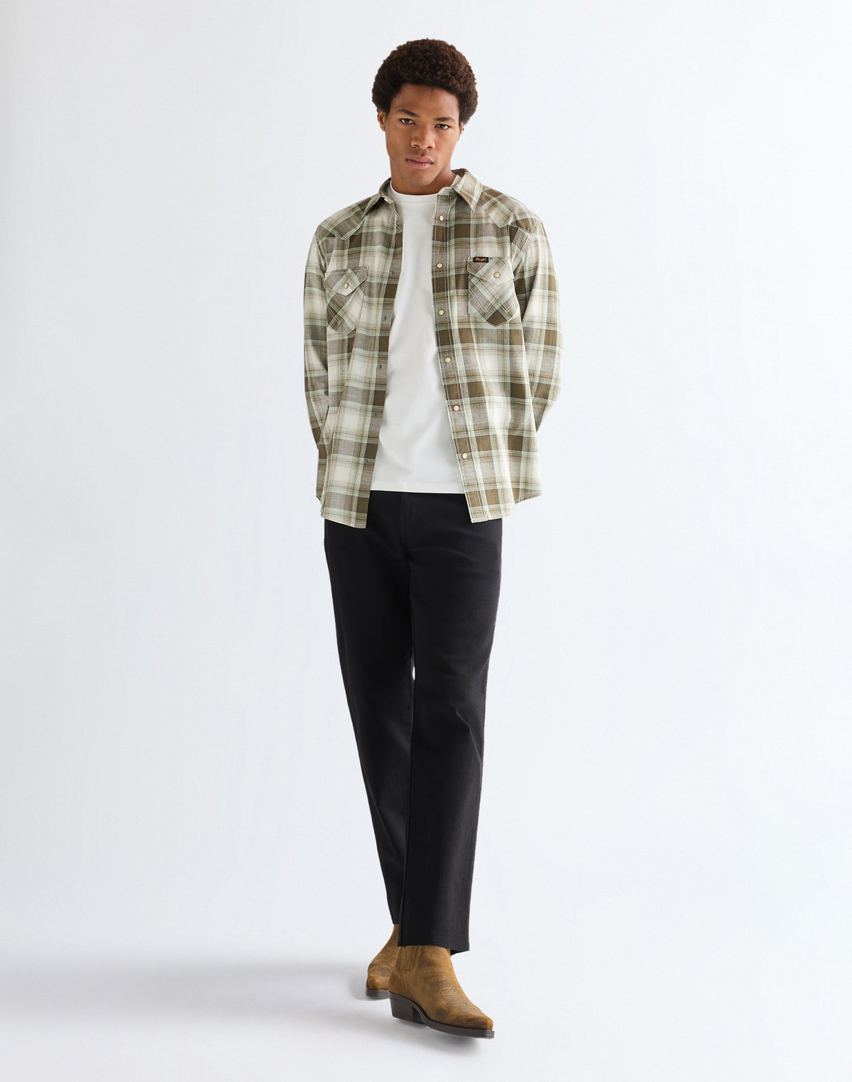 Western Shirt in Green Tan