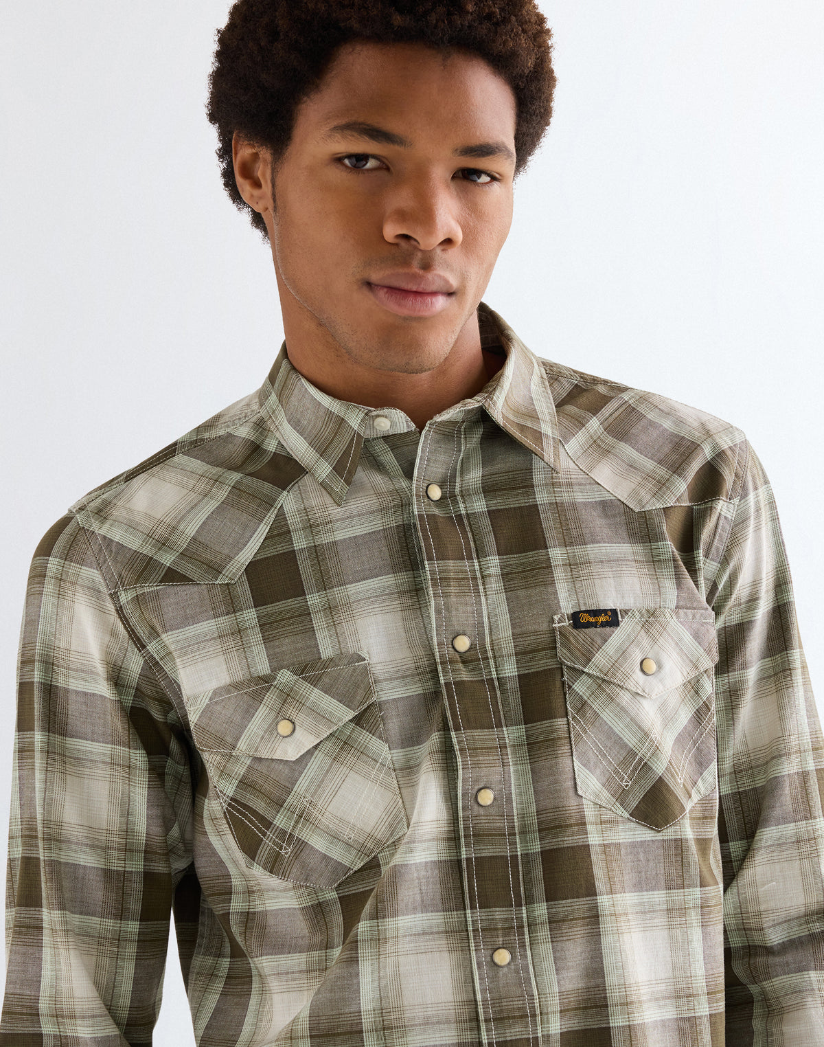 Western Shirt in Green Tan