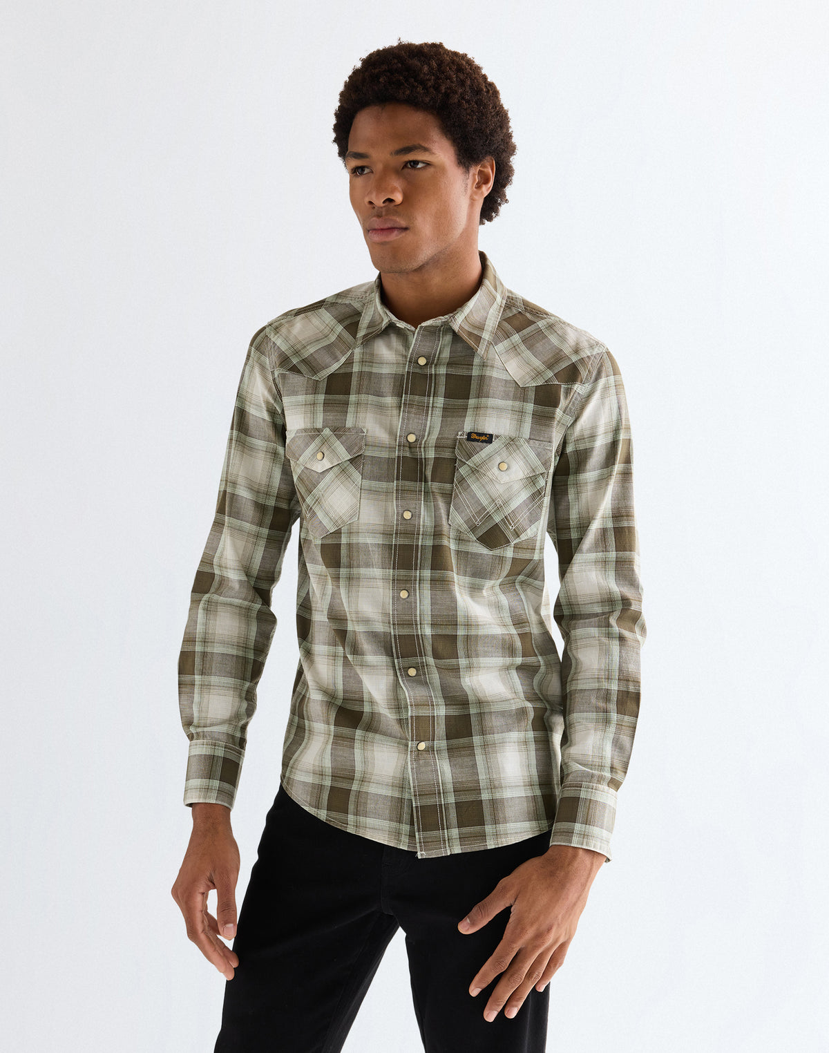 Western Shirt in Green Tan