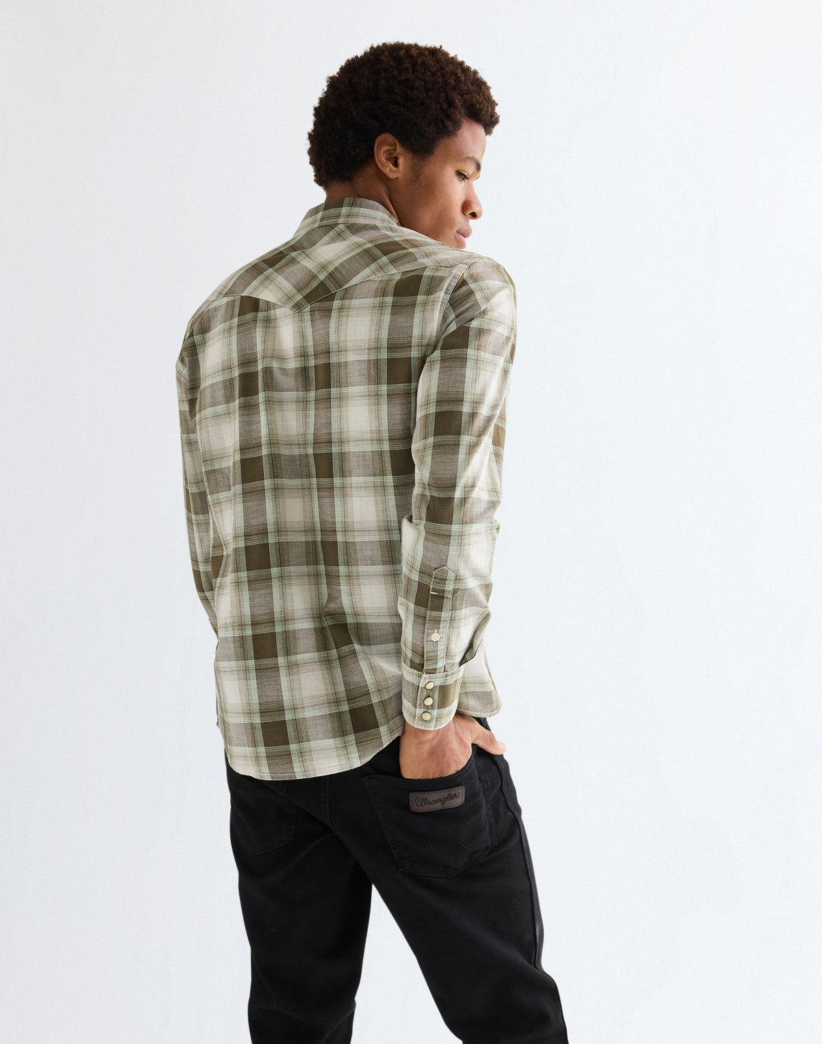 Western Shirt in Green Tan