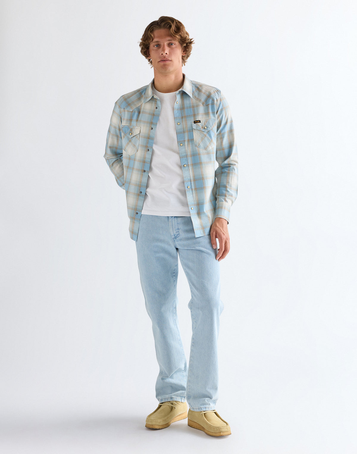Western Shirt in Blue Tan