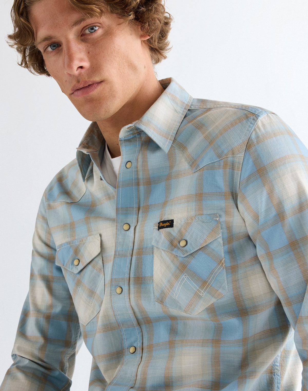 Western Shirt in Blue Tan