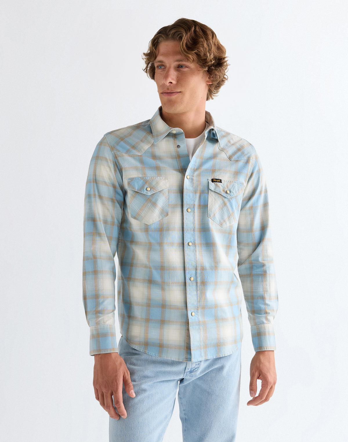 Western Shirt in Blue Tan