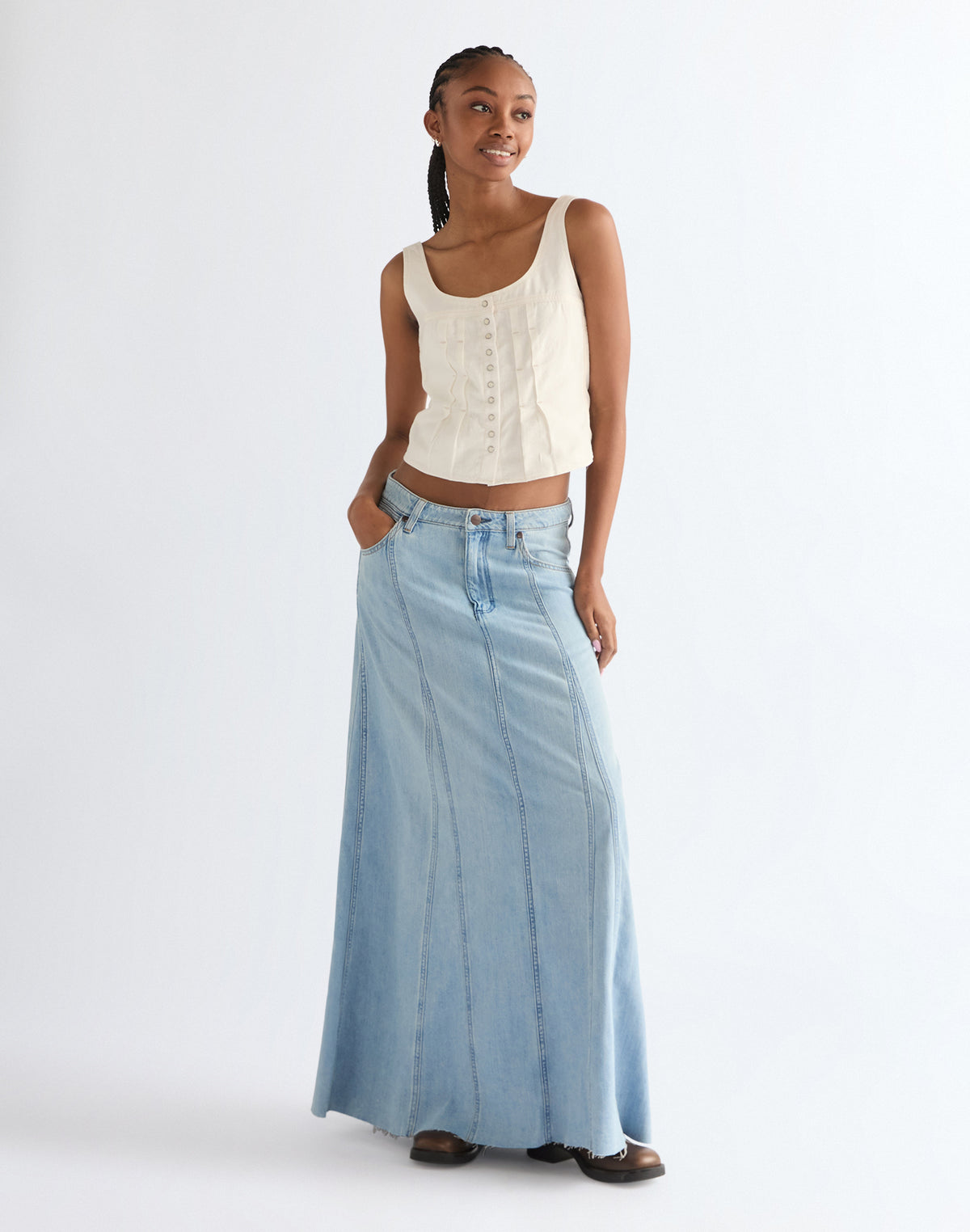 Pleated Corset Top in Worn White