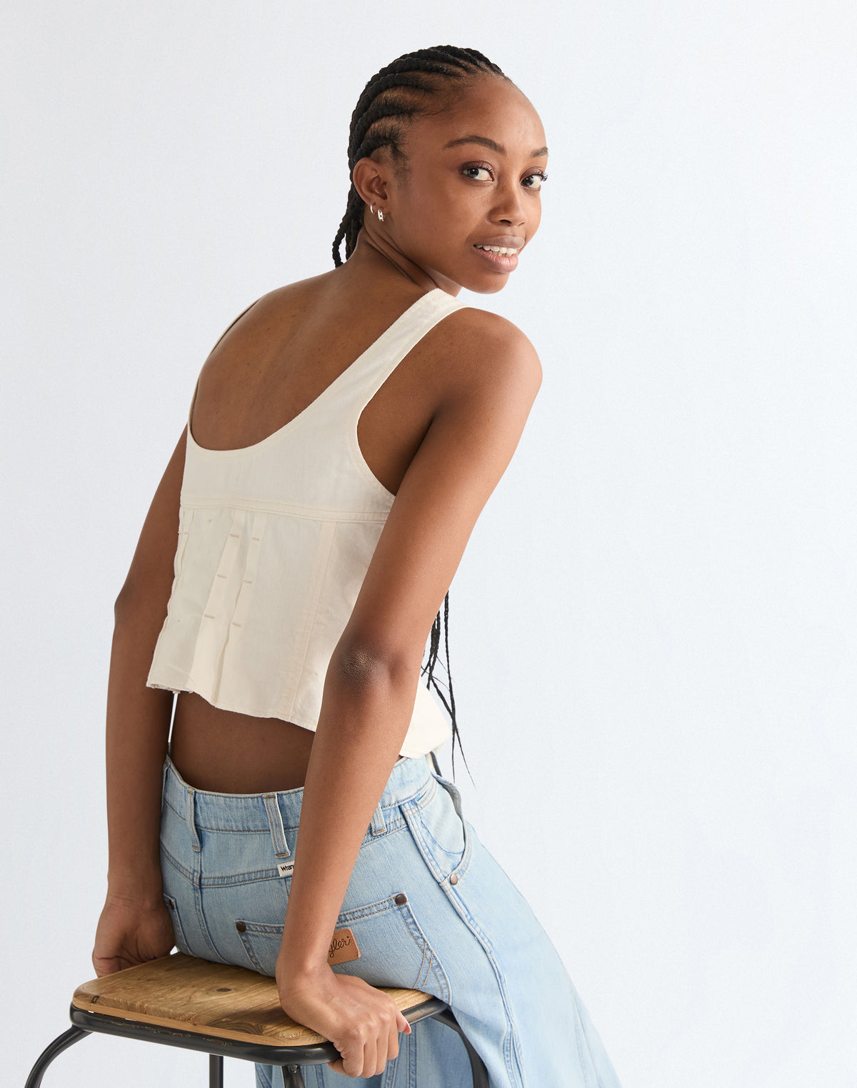 Pleated Corset Top in Worn White