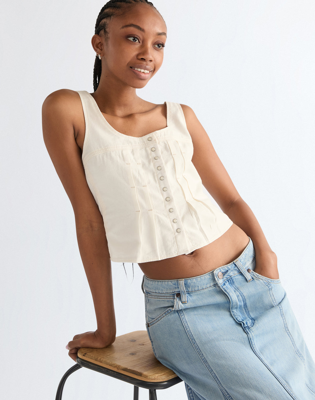 Pleated Corset Top in Worn White