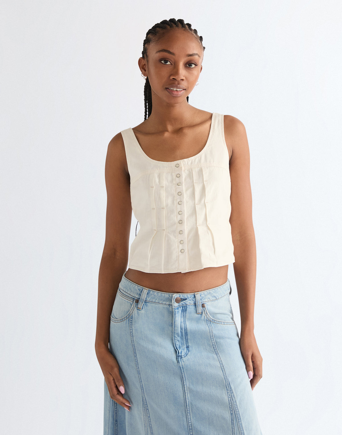 Pleated Corset Top in Worn White