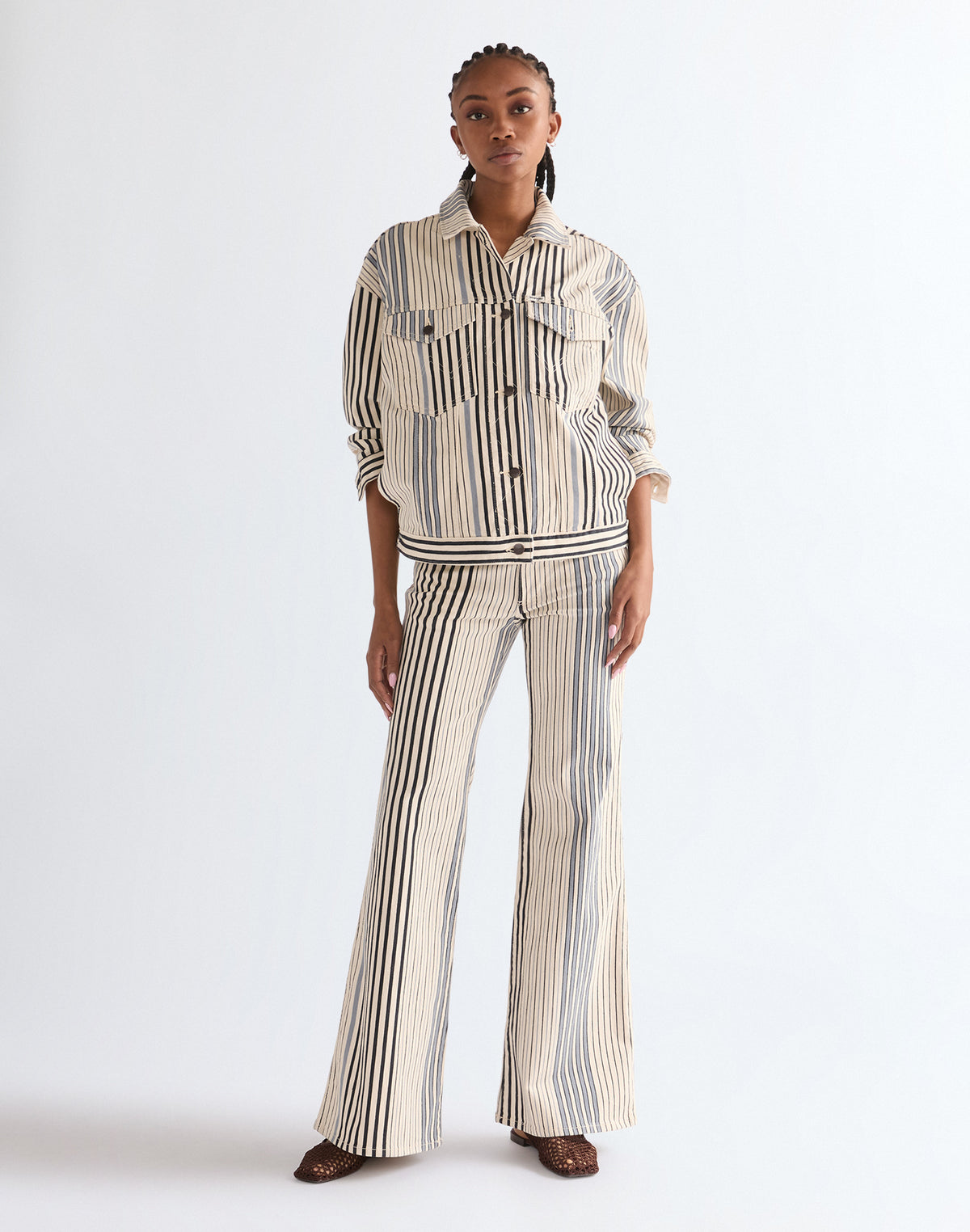 70S Flare in Multi Blue Stripe
