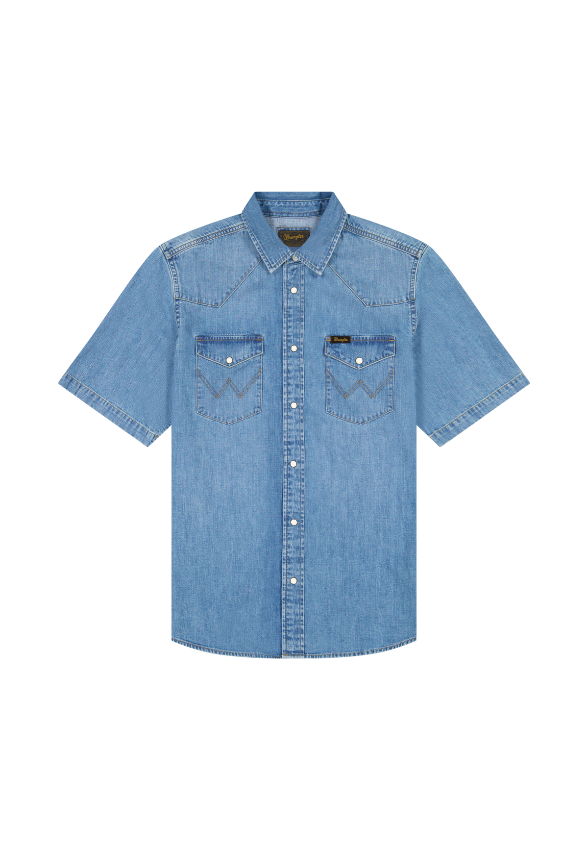 Shortsleeve Western Shirt in Mid Light Wash