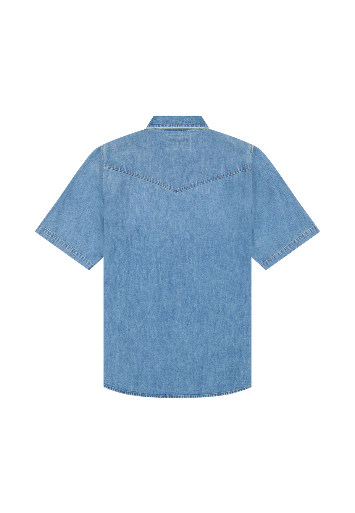 Shortsleeve Western Shirt in Mid Light Wash