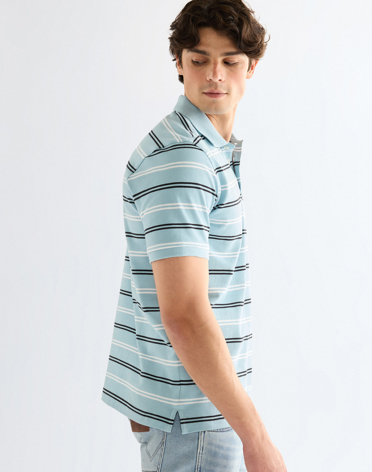 Stripe Polo Shirt in Forget Me Not