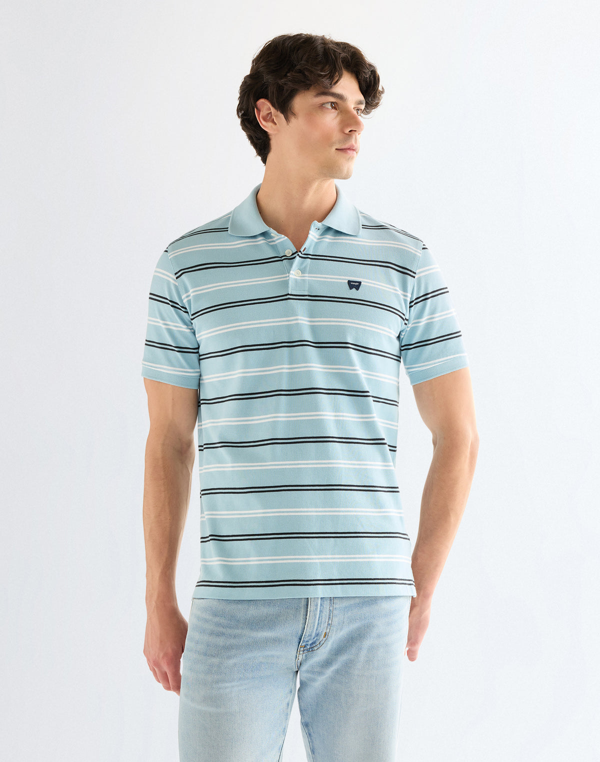 Stripe Polo Shirt in Forget Me Not