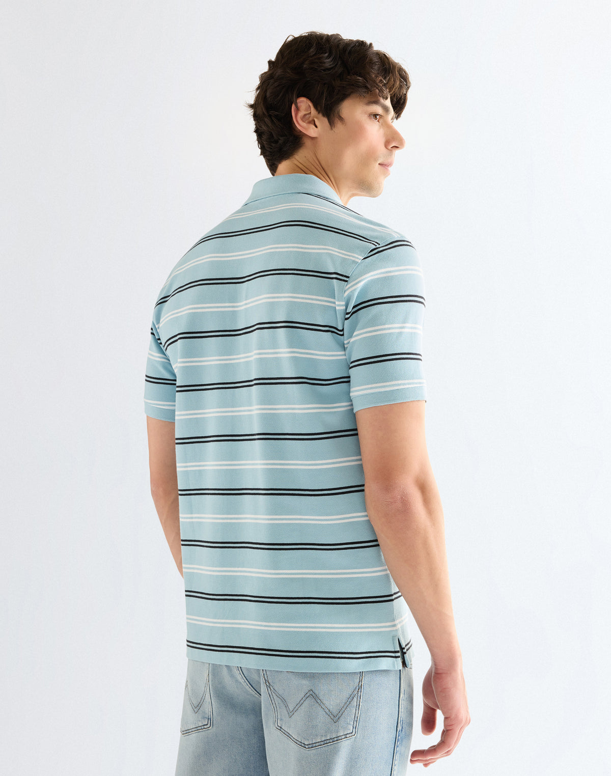 Stripe Polo Shirt in Forget Me Not