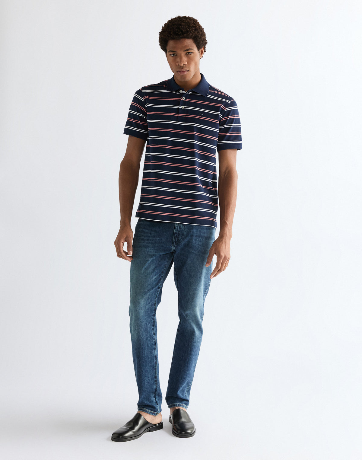 Stripe Polo Shirt in Navy
