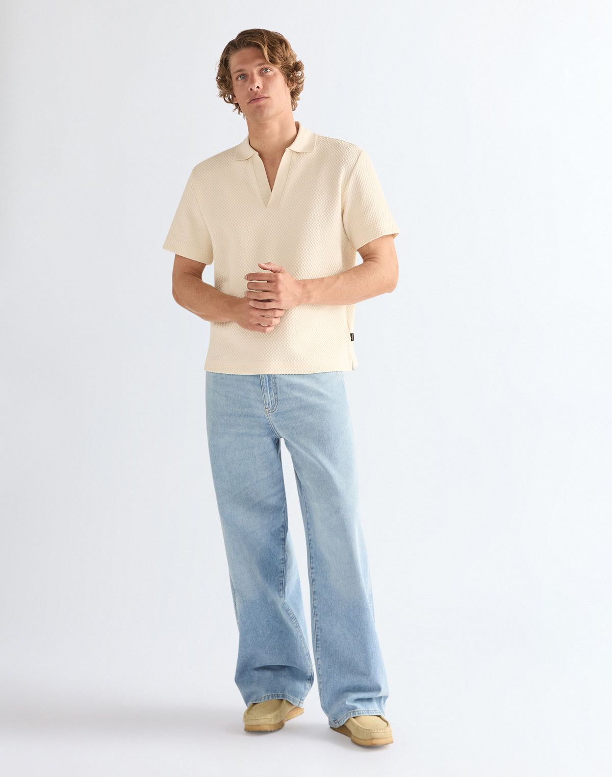 Shortsleeve Polo Sweater in Egret