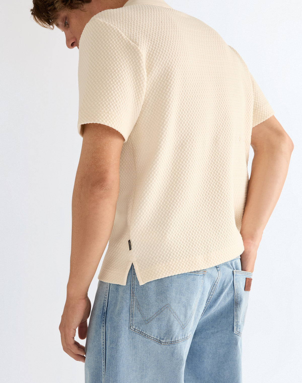 Shortsleeve Polo Sweater in Egret