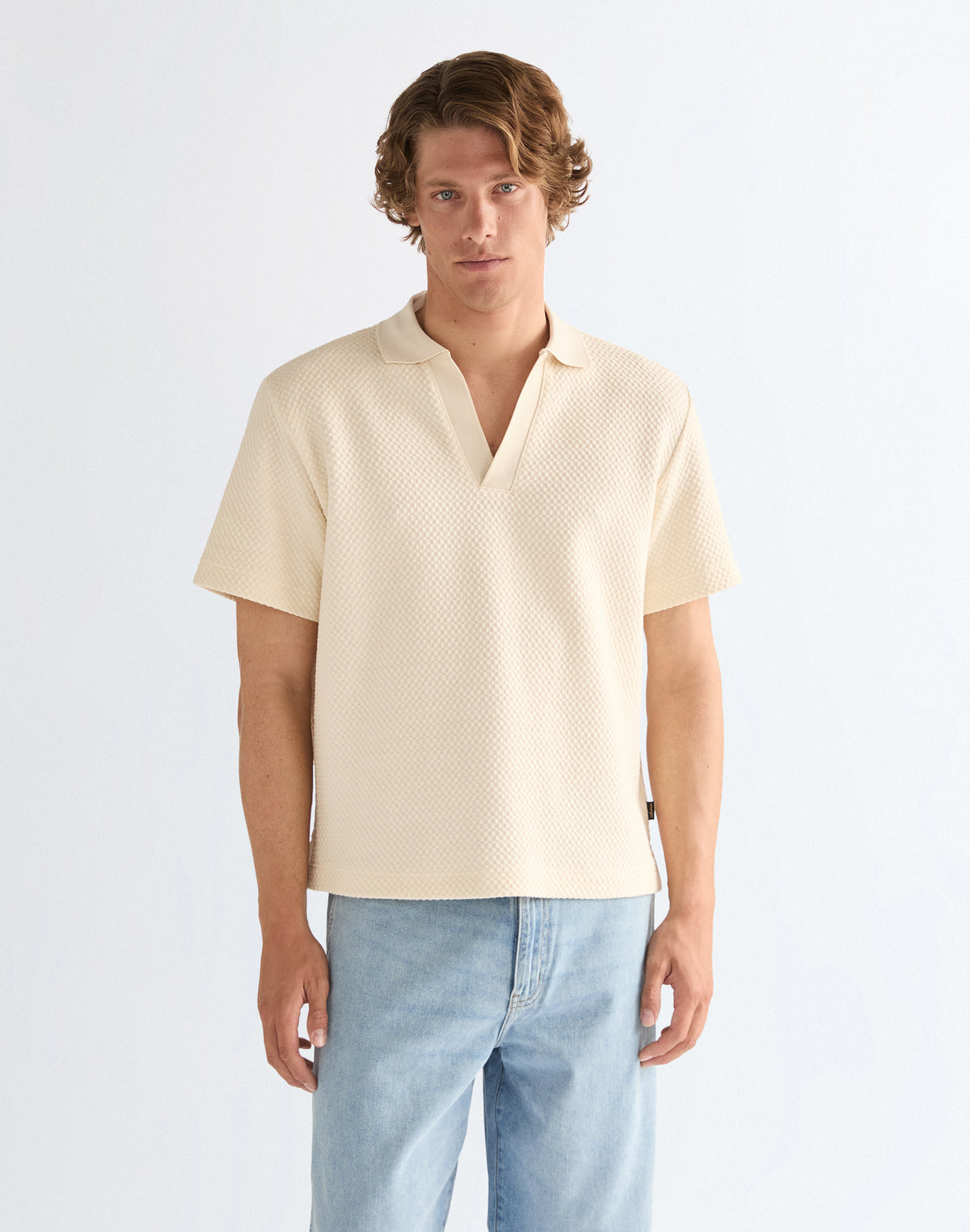 Shortsleeve Polo Sweater in Egret