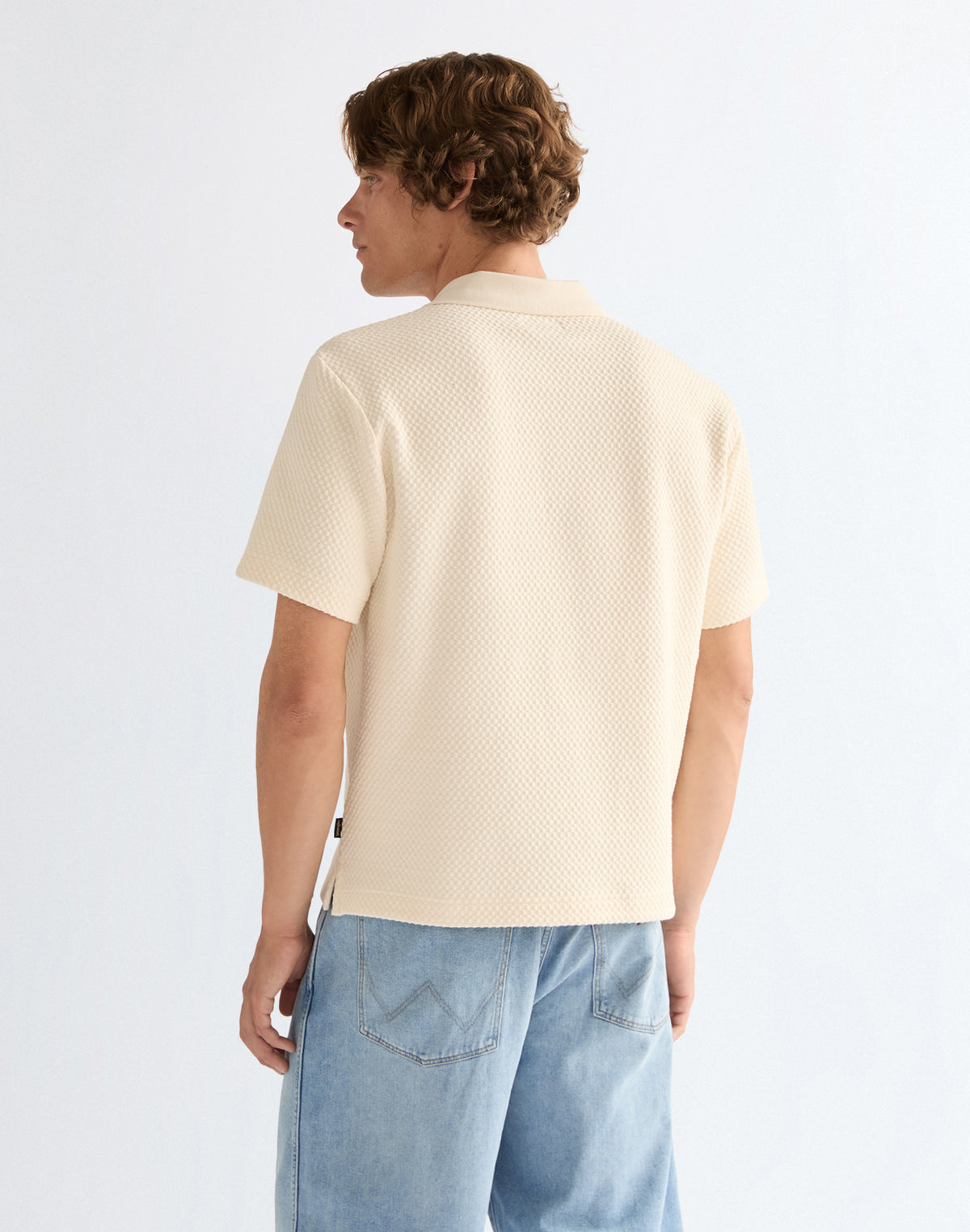 Shortsleeve Polo Sweater in Egret
